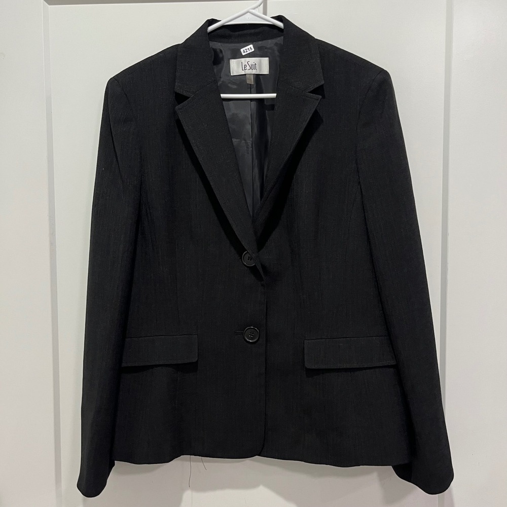 Le Suit Womens Black Textured Two Button Blazer Jacket Size 16